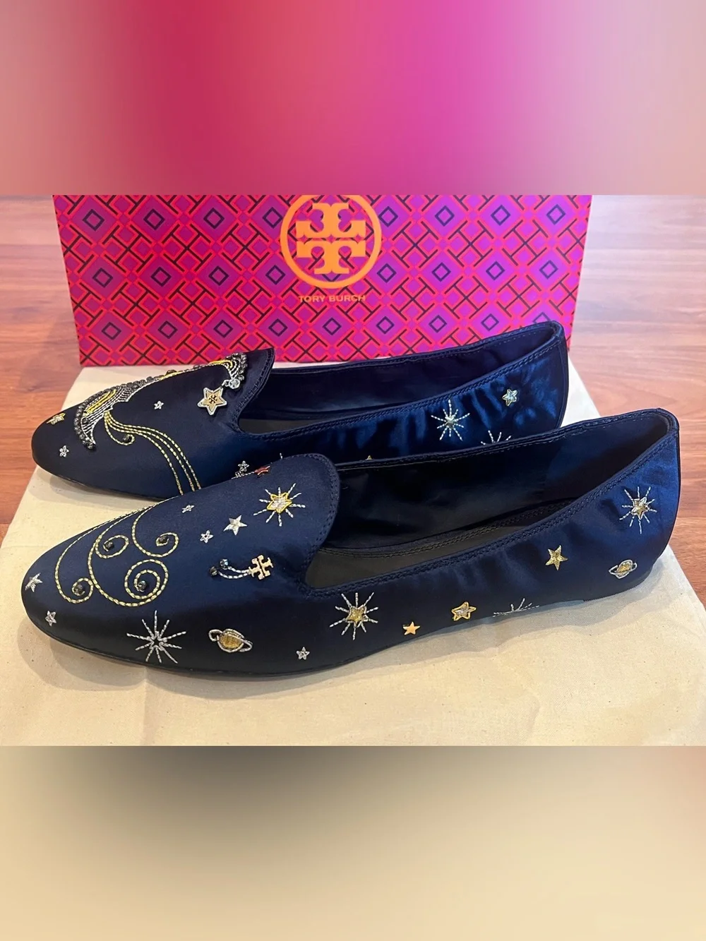 Tory Burch Olympia Perfect Navy Satin Loafer - Size 9.5 - NIB